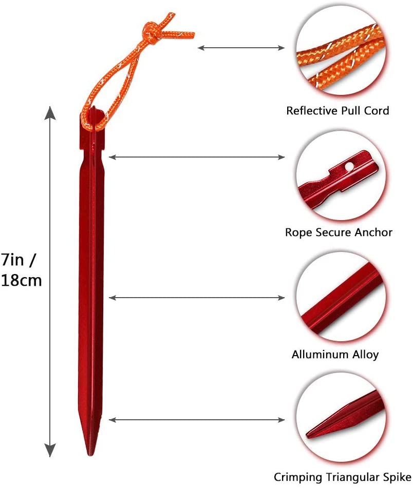 Outdoor Camping Anodised Oxidation Steel Aluminum Tent Stake  Accessory Steel Wire Garden Pegs