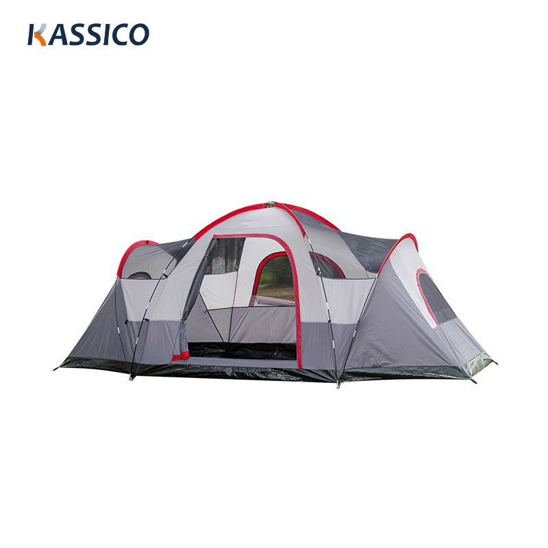 4-6 Person Camping Tunnel Tent with Two Bedrooms, One Living Room, Rainproof Top Roof, and Mesh Windows