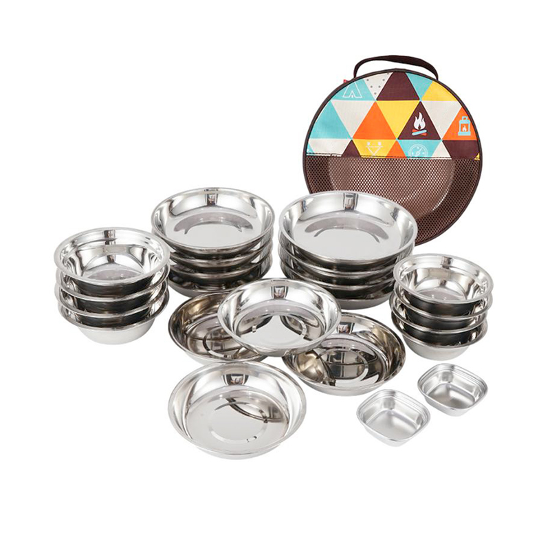 304 Stainless Steel 22 Piece Camping Portable Dinner Plate Set